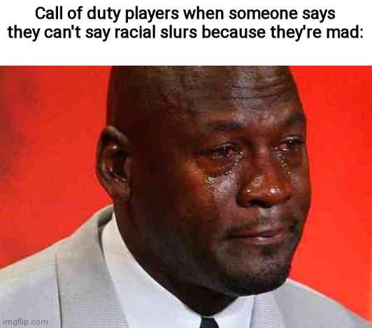 Why they have to call me out, I wanna yell the n word at people :( | Call of duty players when someone says they can't say racial slurs because they're mad: | image tagged in crying michael jordan | made w/ Imgflip meme maker