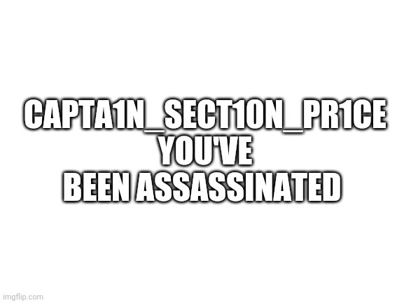 Blank White Template | CAPTA1N_SECT10N_PR1CE YOU'VE BEEN ASSASSINATED | image tagged in blank white template | made w/ Imgflip meme maker