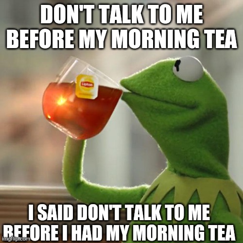 But That's None Of My Business Meme | DON'T TALK TO ME BEFORE MY MORNING TEA; I SAID DON'T TALK TO ME BEFORE I HAD MY MORNING TEA | image tagged in memes,but that's none of my business,kermit the frog | made w/ Imgflip meme maker