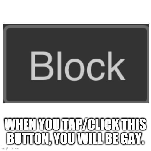 WHEN YOU TAP/CLICK THIS BUTTON, YOU WILL BE GAY. | made w/ Imgflip meme maker