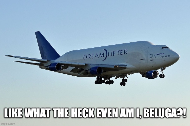 What even am i?! | LIKE WHAT THE HECK EVEN AM I, BELUGA?! | image tagged in aviation,aviation memes,747,memes | made w/ Imgflip meme maker