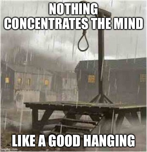 Exams and tests be like | NOTHING CONCENTRATES THE MIND; LIKE A GOOD HANGING | image tagged in gallows,concentrating,hanging,teachers,test | made w/ Imgflip meme maker