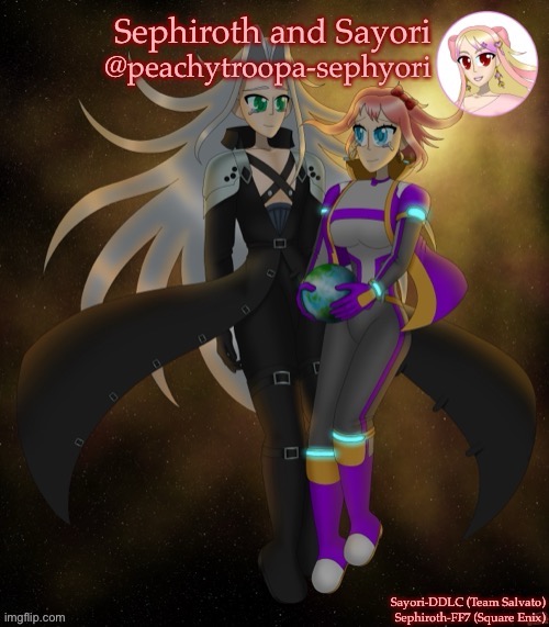 Bottom text | image tagged in sayori and sephiroth | made w/ Imgflip meme maker