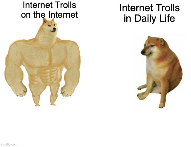 Buff Doge vs. Cheems Meme | Internet Trolls on the Internet; Internet Trolls in Daily Life | image tagged in memes,buff doge vs cheems | made w/ Imgflip meme maker