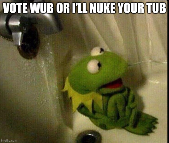 Kermit Bathtub | VOTE WUB OR I’LL NUKE YOUR TUB | image tagged in kermit bathtub | made w/ Imgflip meme maker