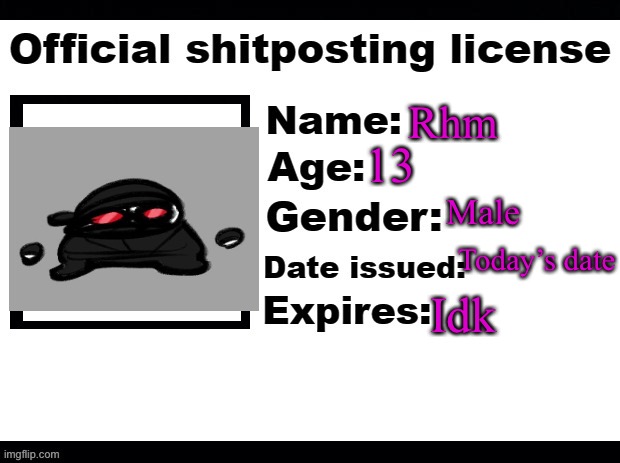 Rhm; 13; Male; Today’s date; Idk | made w/ Imgflip meme maker