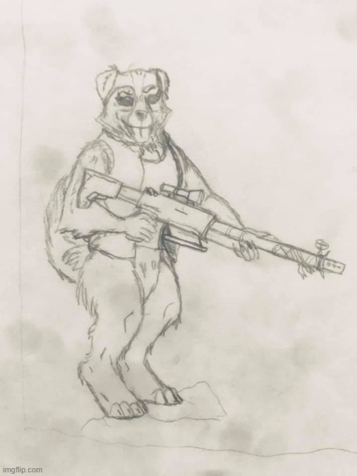 Dog Sniper OC, more recent. Inspired by childhood pets. | image tagged in anthro,furry,sniper,dog,original character | made w/ Imgflip meme maker