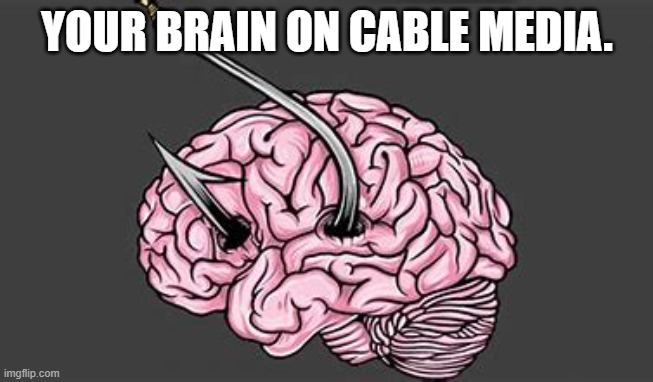 Cable media | YOUR BRAIN ON CABLE MEDIA. | image tagged in tv,news,stupid | made w/ Imgflip meme maker