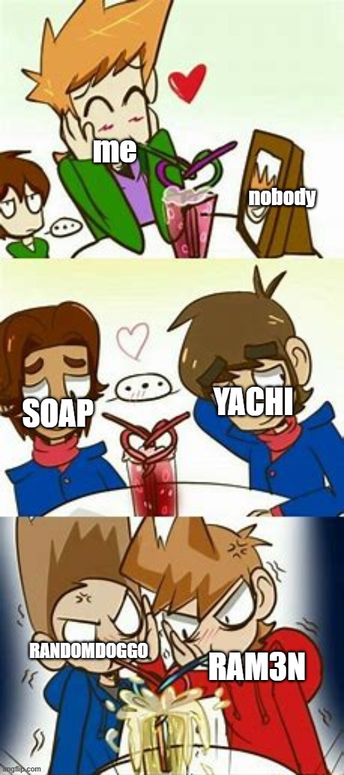 yesh | me; nobody; YACHI; SOAP; RANDOMDOGGO; RAM3N | image tagged in eddsworld drinks | made w/ Imgflip meme maker