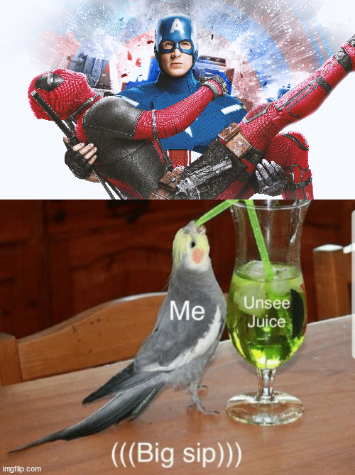 I've got fresh unsee juice in my fridge- anyone want some? | image tagged in unsee juice,captain america,deadpool | made w/ Imgflip meme maker