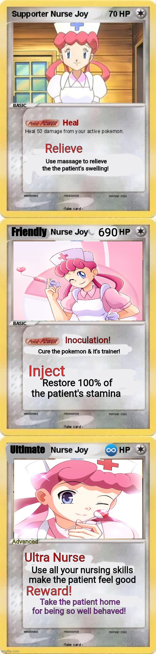 Use massage to relieve the the patient's swelling! Relieve Inject Restore 100% of the patient's stamina 690 Inoculation! Cure the pokemon &  | made w/ Imgflip meme maker