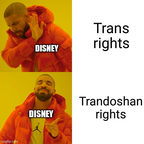 Drake Hotline Bling | Trans rights; DISNEY; Trandoshan rights; DISNEY | image tagged in memes,drake hotline bling | made w/ Imgflip meme maker