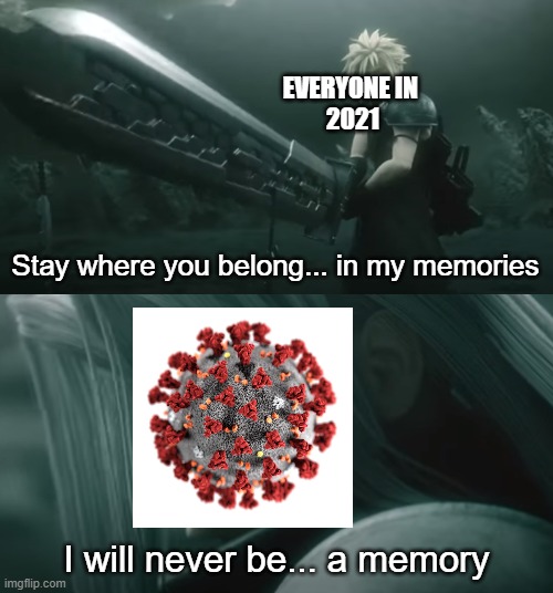 Dealing with covid in 2021 | EVERYONE IN 
2021; Stay where you belong... in my memories; I will never be... a memory | image tagged in i will never be a memory | made w/ Imgflip meme maker