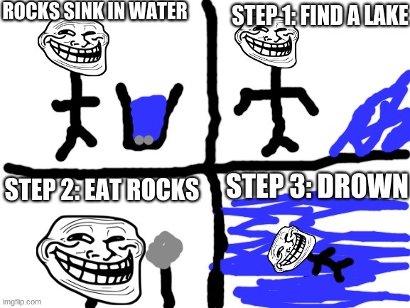 Rocks sink in water | TROLLGE; BOTTOM TEXT | image tagged in trollge 2 | made w/ Imgflip meme maker
