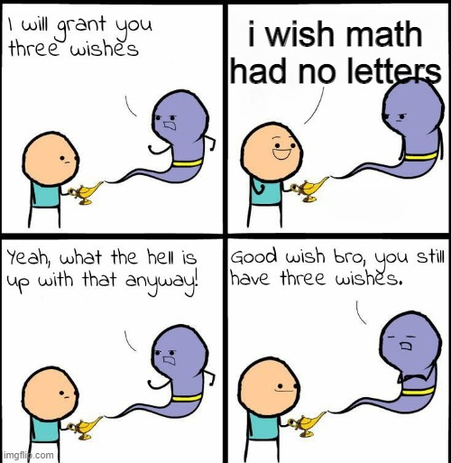 genie what the hell is up with that anyway | i wish math had no letters | image tagged in genie what the hell is up with that anyway | made w/ Imgflip meme maker