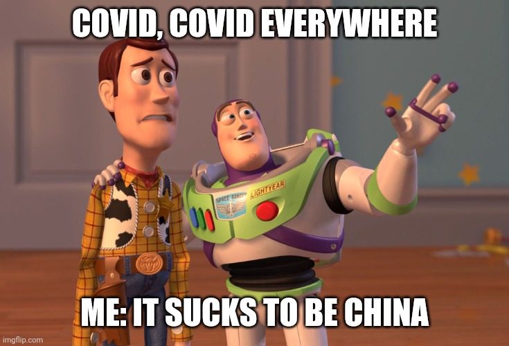 X, X Everywhere | COVID, COVID EVERYWHERE; ME: IT SUCKS TO BE CHINA | image tagged in memes,x x everywhere | made w/ Imgflip meme maker