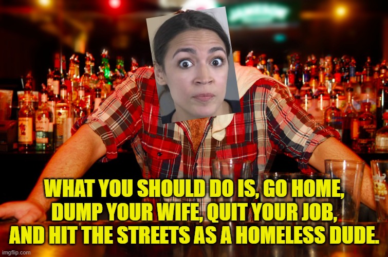 annoyed bartender | WHAT YOU SHOULD DO IS, GO HOME, DUMP YOUR WIFE, QUIT YOUR JOB, AND HIT THE STREETS AS A HOMELESS DUDE. | image tagged in annoyed bartender | made w/ Imgflip meme maker