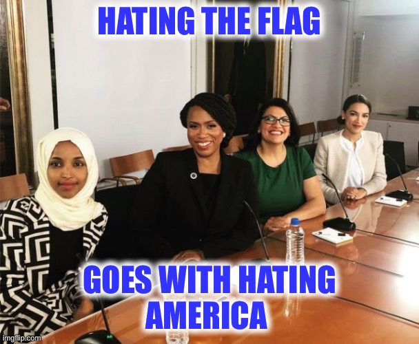 The Squad | HATING THE FLAG GOES WITH HATING
AMERICA | image tagged in the squad | made w/ Imgflip meme maker