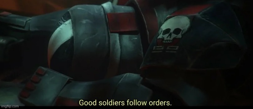 Good soldiers follow orders | image tagged in good soldiers follow orders | made w/ Imgflip meme maker