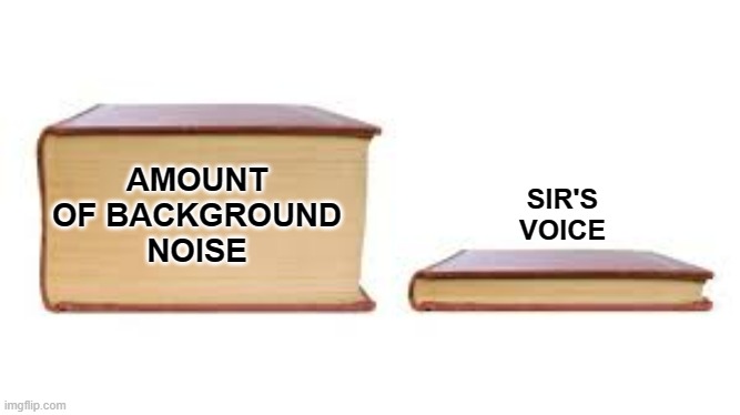 Background Noise in Online Class | SIR'S VOICE; AMOUNT OF BACKGROUND NOISE | image tagged in big book small book | made w/ Imgflip meme maker