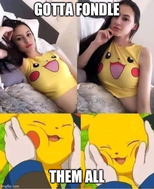 Careful she might Squirtle | GOTTA FONDLE; THEM ALL | image tagged in boobs | made w/ Imgflip meme maker