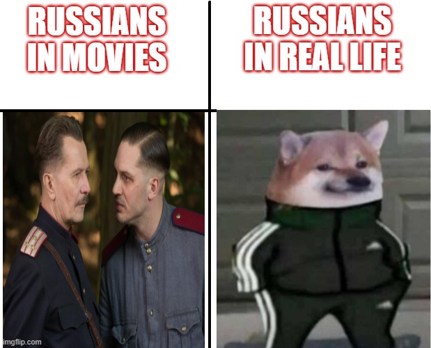 cross graph | RUSSIANS IN REAL LIFE; RUSSIANS IN MOVIES | image tagged in cross graph | made w/ Imgflip meme maker