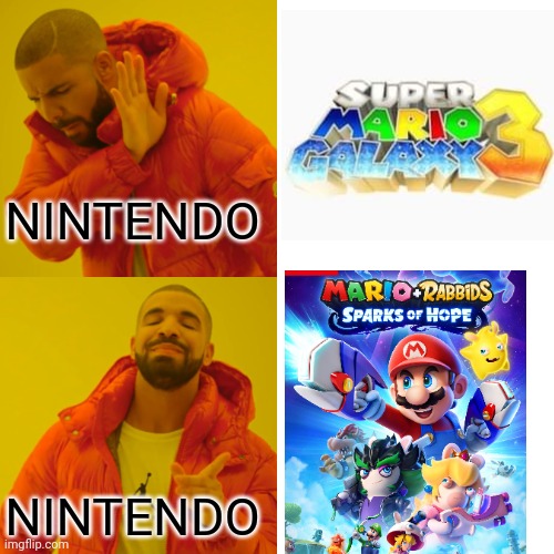 WHAT THE FANS WANT. WHAT THE FANS GET | NINTENDO; NINTENDO | image tagged in memes,drake hotline bling,super mario bros,super mario,nintendo switch,nintendo | made w/ Imgflip meme maker