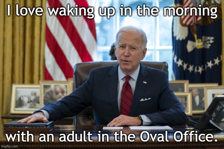 Biden in the House | I love waking up in the morning; with an adult in the Oval Office. | image tagged in biden in oval office | made w/ Imgflip meme maker