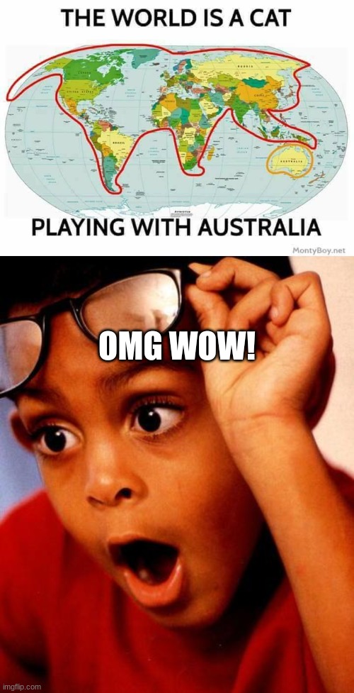  OMG WOW! | image tagged in the world is a cat playing with australia,wow | made w/ Imgflip meme maker