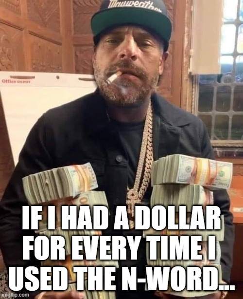 Mo money mo money! | IF I HAD A DOLLAR
FOR EVERY TIME I 
USED THE N-WORD... | image tagged in hunter biden,racist,memes | made w/ Imgflip meme maker