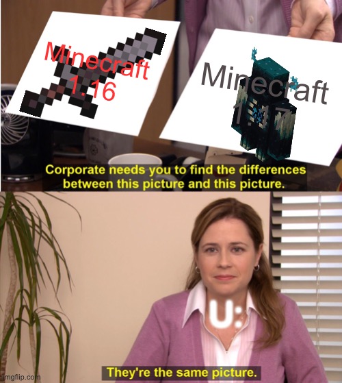 They're The Same Picture | Minecraft 1.16; Minecraft 1.17; U: | image tagged in memes,they're the same picture | made w/ Imgflip meme maker