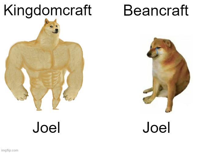 Buff Doge vs. Cheems Meme | Kingdomcraft; Beancraft; Joel; Joel | image tagged in memes,buff doge vs cheems | made w/ Imgflip meme maker