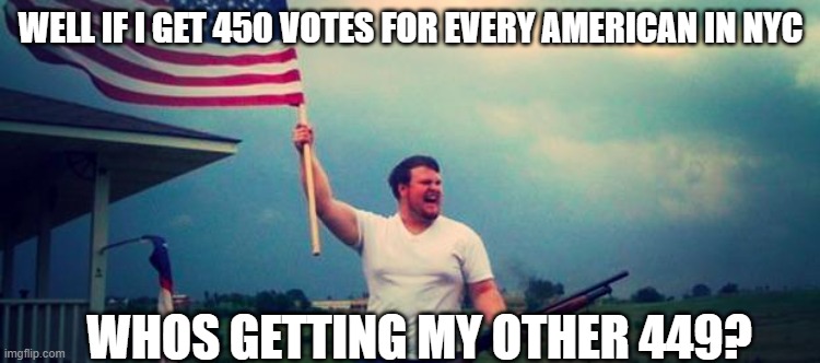 'Merica | WELL IF I GET 450 VOTES FOR EVERY AMERICAN IN NYC WHOS GETTING MY OTHER 449? | image tagged in 'merica | made w/ Imgflip meme maker