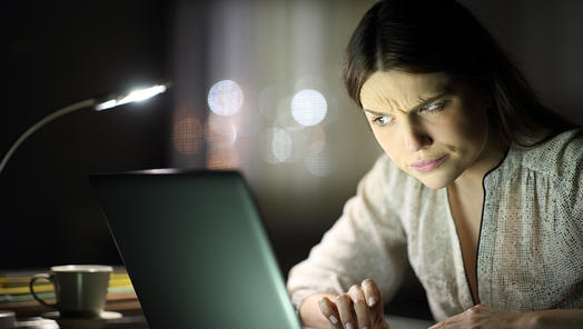 Woman at computer suspicious Blank Meme Template