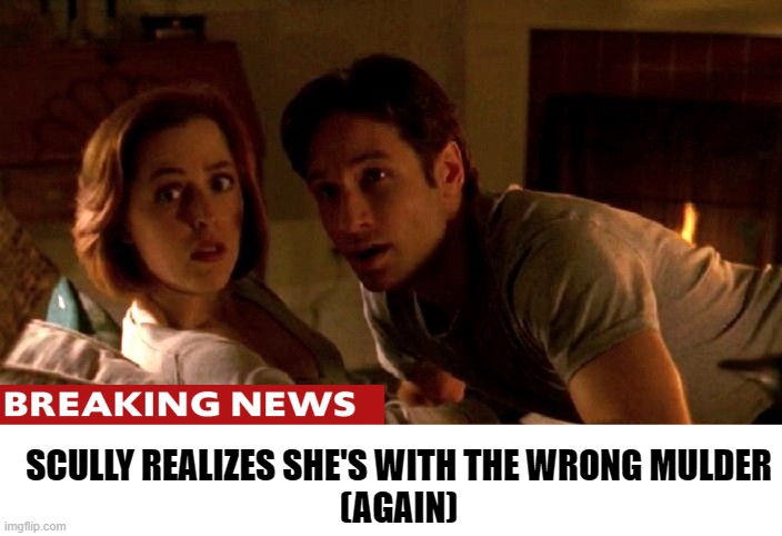 BUSTED |  SCULLY REALIZES SHE'S WITH THE WRONG MULDER
(AGAIN) | image tagged in busted | made w/ Imgflip meme maker