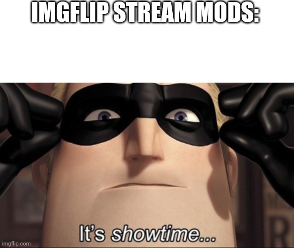 Imgflip stream Moderators when they feature memes | IMGFLIP STREAM MODS: | image tagged in it's showtime | made w/ Imgflip meme maker