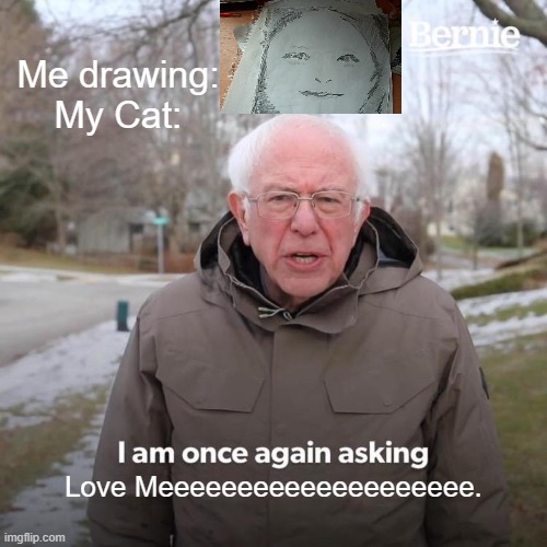 Bernie I Am Once Again Asking For Your Support | Me drawing: My Cat:; Love Meeeeeeeeeeeeeeeeeeee. | image tagged in memes,bernie i am once again asking for your support | made w/ Imgflip meme maker