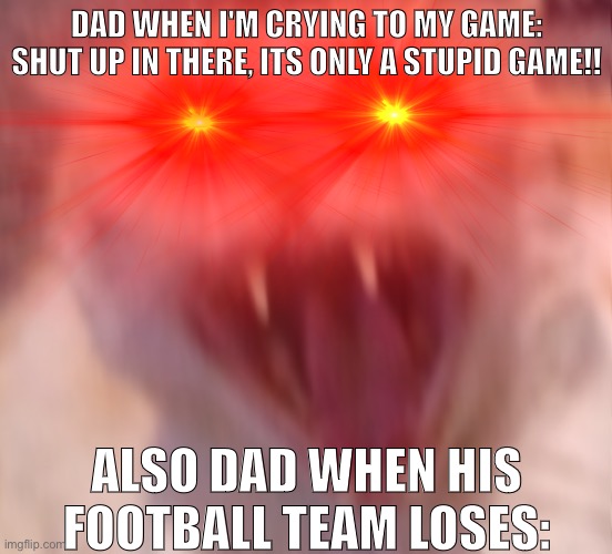 Angry Cat | DAD WHEN I'M CRYING TO MY GAME: SHUT UP IN THERE, ITS ONLY A STUPID GAME!! ALSO DAD WHEN HIS FOOTBALL TEAM LOSES: | image tagged in angry cat,cat | made w/ Imgflip meme maker