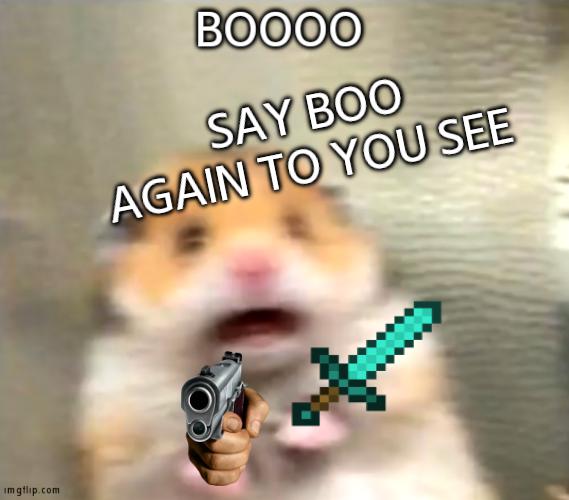 me | BOOOO; SAY BOO AGAIN TO YOU SEE | image tagged in scared hamster | made w/ Imgflip meme maker