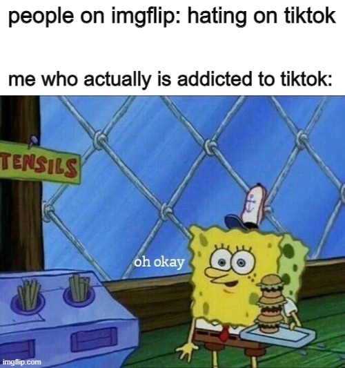 totally fine | people on imgflip: hating on tiktok; me who actually is addicted to tiktok: | image tagged in oh okay,tiktok | made w/ Imgflip meme maker
