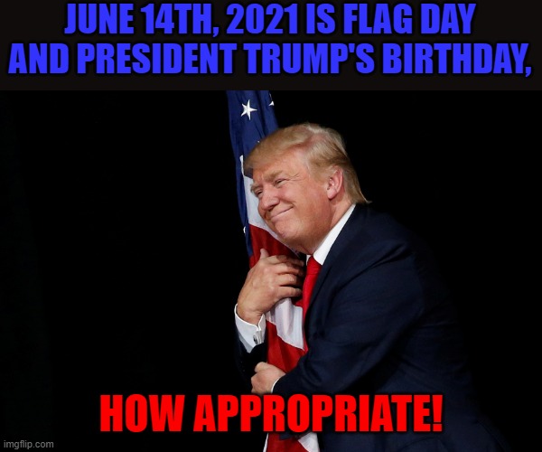 JUNE 14TH, 2021 IS FLAG DAY AND PRESIDENT TRUMP'S BIRTHDAY, HOW APPROPRIATE! | image tagged in trump flag day | made w/ Imgflip meme maker