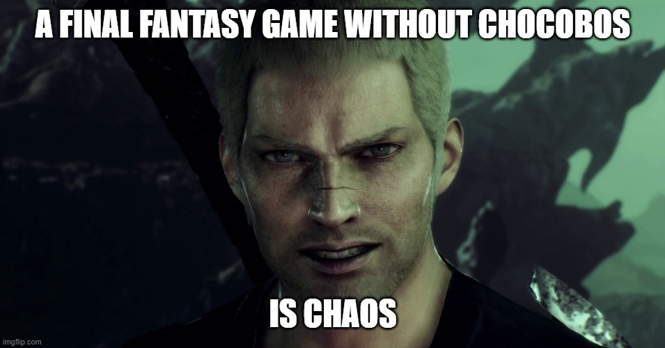 Everything Is Chaos | A FINAL FANTASY GAME WITHOUT CHOCOBOS; IS CHAOS | image tagged in final fantasy,origins,stranger of paradise,square enix,videogames | made w/ Imgflip meme maker