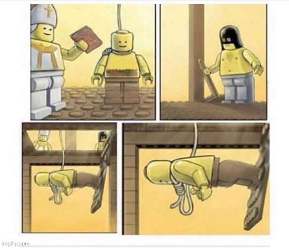 [insert useless title here] | image tagged in lego,dark humor,execution,noose,die | made w/ Imgflip meme maker