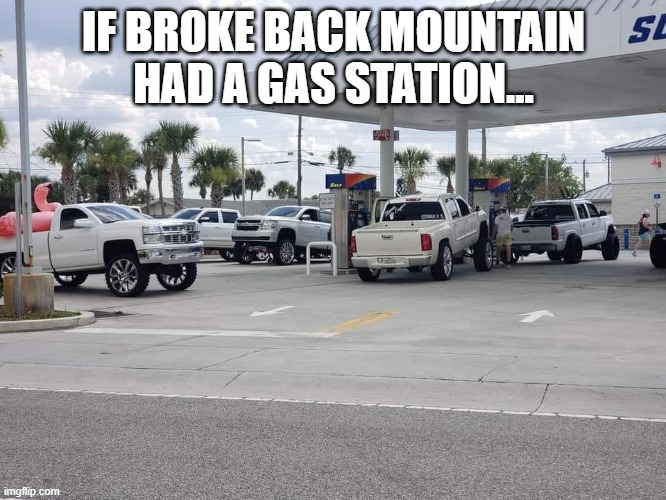 IF BROKE BACK MOUNTAIN HAD A GAS STATION... | image tagged in carolina squat | made w/ Imgflip meme maker