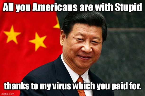 Xi Jinping | All you Americans are with Stupid thanks to my virus which you paid for. | image tagged in xi jinping | made w/ Imgflip meme maker