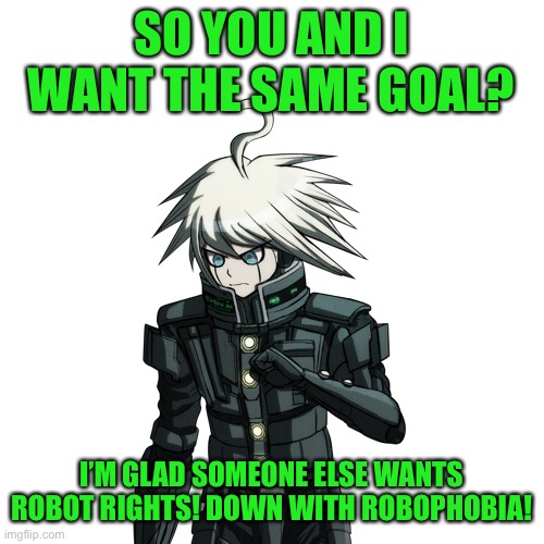 SO YOU AND I WANT THE SAME GOAL? I’M GLAD SOMEONE ELSE WANTS ROBOT RIGHTS! DOWN WITH ROBOPHOBIA! | made w/ Imgflip meme maker