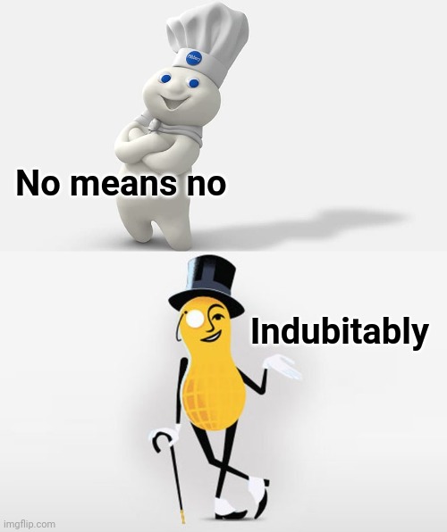 Mascot Solidarity | No means no; Indubitably | image tagged in funny,mascots,strength | made w/ Imgflip meme maker
