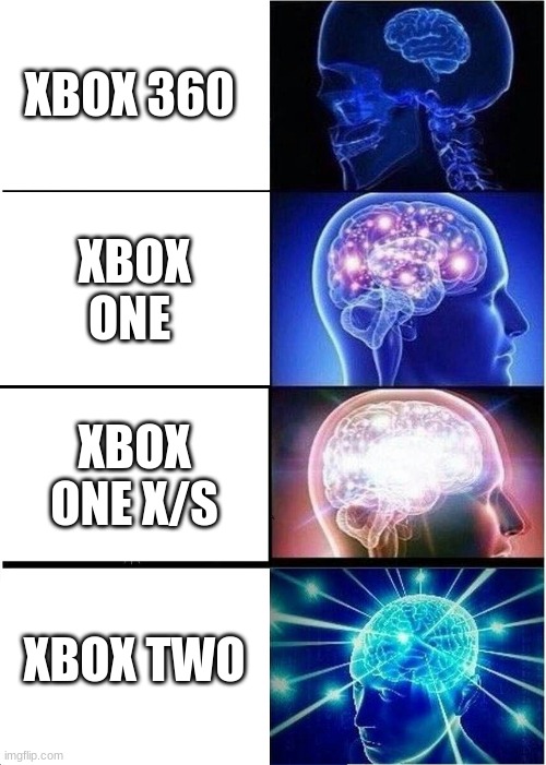 Expanding Brain | XBOX 360; XBOX ONE; XBOX ONE X/S; XBOX TWO | image tagged in memes,expanding brain | made w/ Imgflip meme maker