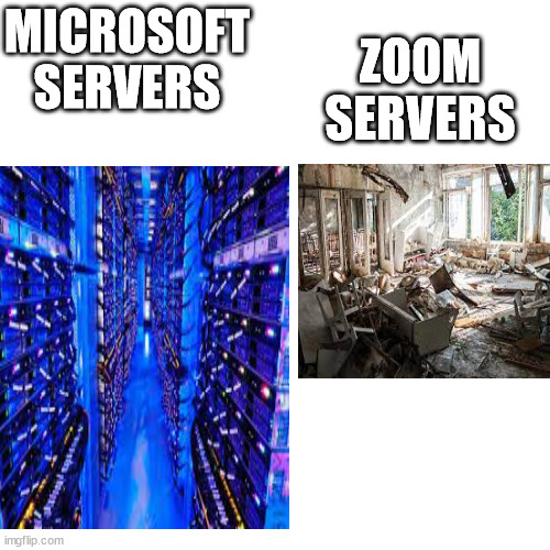 Trash servers | ZOOM SERVERS; MICROSOFT SERVERS | made w/ Imgflip meme maker