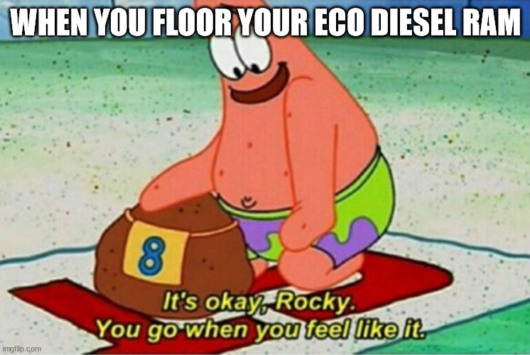 It's okay rocky | WHEN YOU FLOOR YOUR ECO DIESEL RAM | image tagged in it's okay rocky,ram_trucks | made w/ Imgflip meme maker